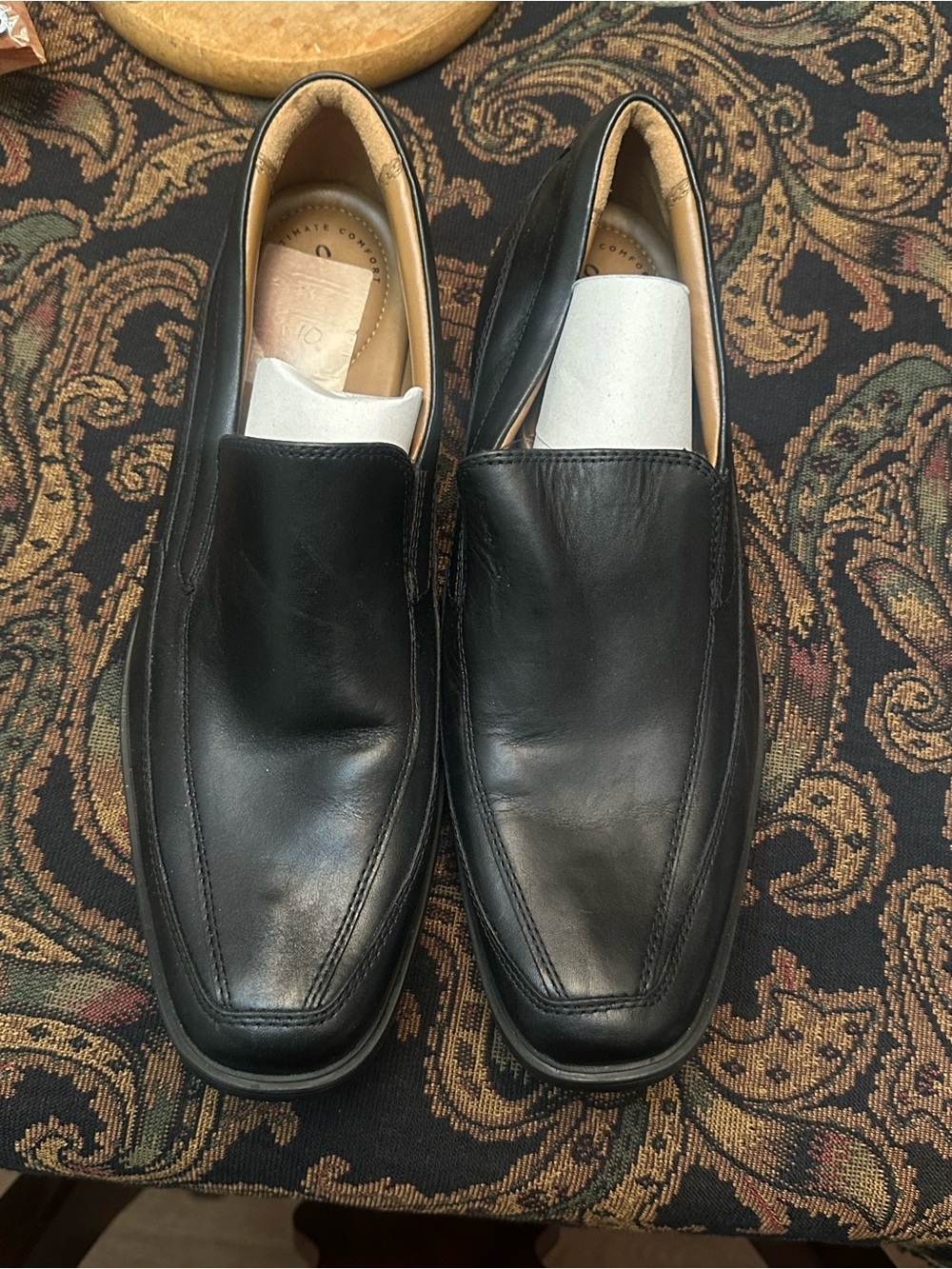 Clarks Black Leather Slip-On Loafers